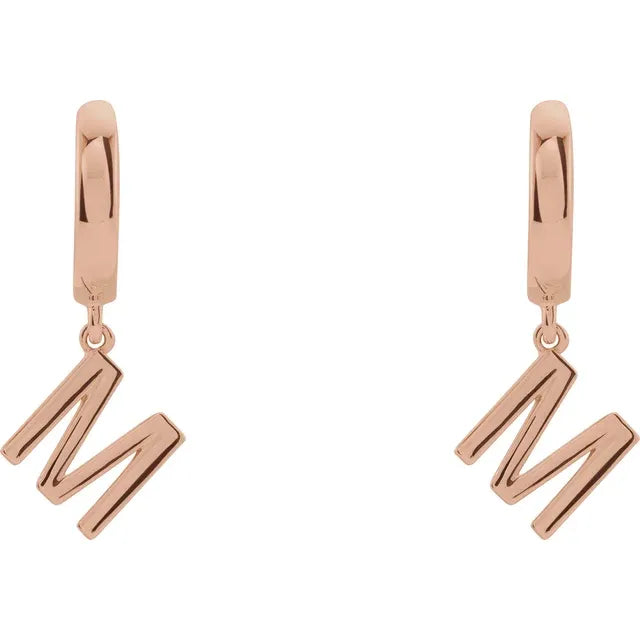 14K Rose Gold Initial M Hinged Huggie Earring