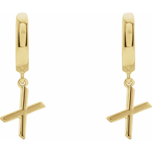 14K Yellow Gold Initial X Hinged Huggie Earring