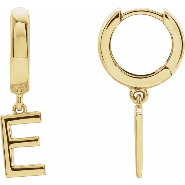 14K Yellow Gold Initial E Hinged Huggie Earring