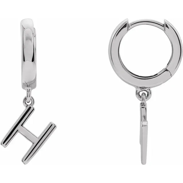 Sterling Silver Initial H Hinged Huggie Earring