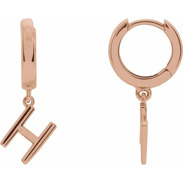 14K Rose Gold Initial H Hinged Huggie Earring
