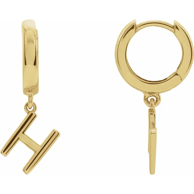 14K Yellow Gold Initial H Hinged Huggie Earring
