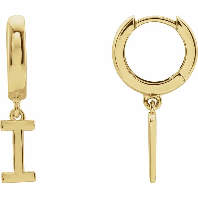 14K Yellow Gold Initial I Hinged Huggie Earring