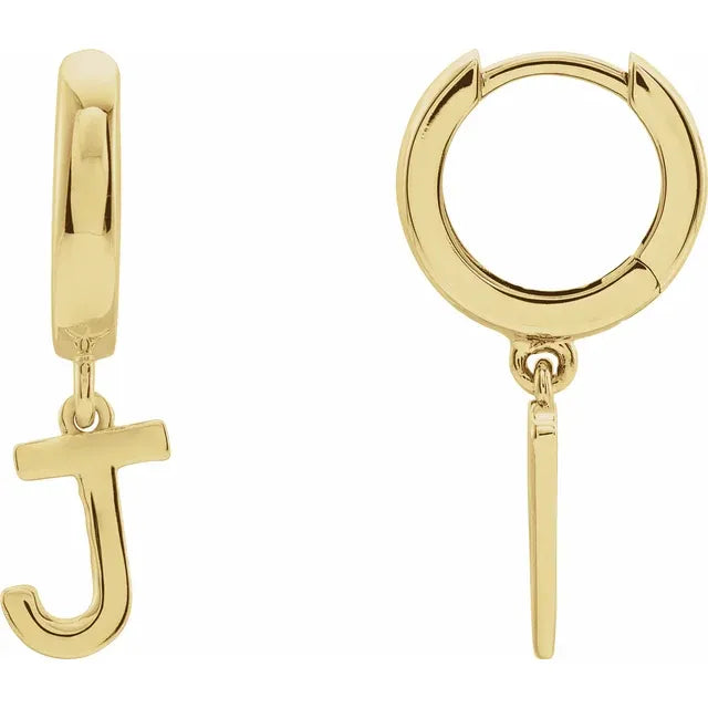 14K Yellow Gold Initial J Hinged Huggie Earring