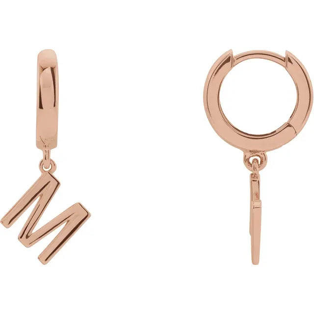 14K Rose Gold Initial M Hinged Huggie Earring