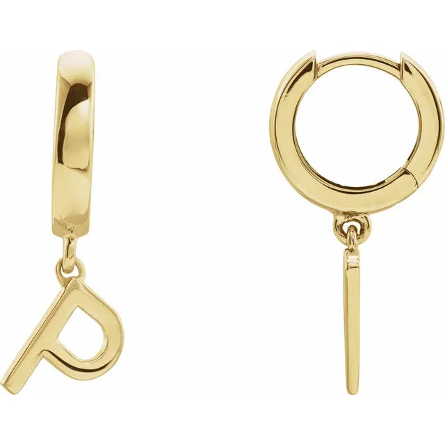 14K Yellow Gold Initial P Hinged Huggie Earring