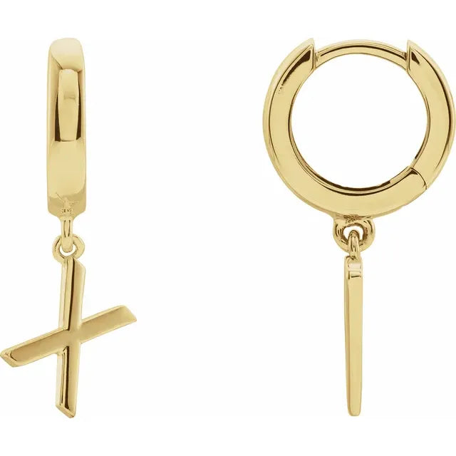 14K Yellow Gold Initial X Hinged Huggie Earring