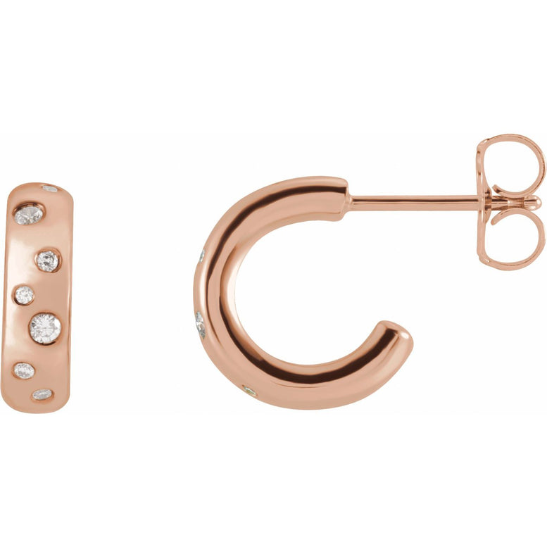 14K Rose Gold 1/10 CTW Natural Diamond Huggie Earrings