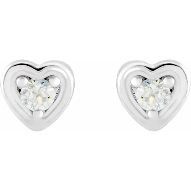 14K White Gold .03 CTW Natural Diamond Youth Heart Earrings