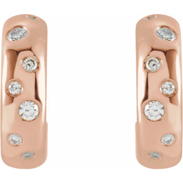 14K Rose Gold 1/10 CTW Natural Diamond Huggie Earrings