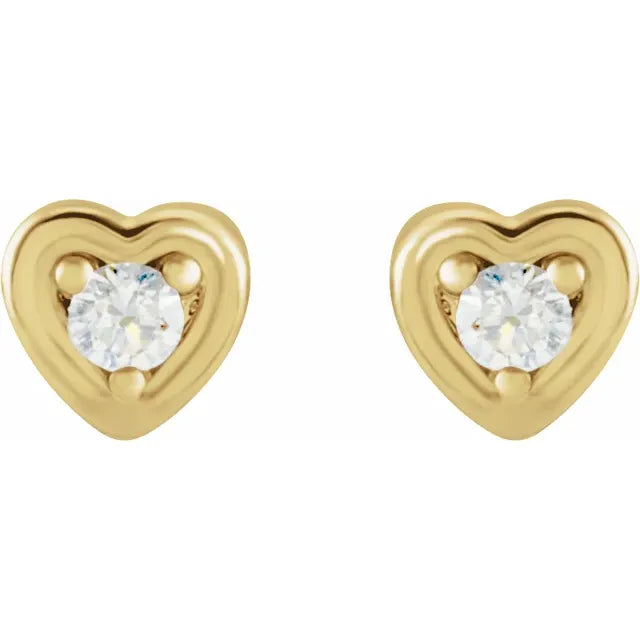 14K Yellow Gold .03 CTW Natural Diamond Youth Heart Earrings