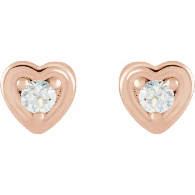 14K Rose Gold .03 CTW Natural Diamond Youth Heart Earrings