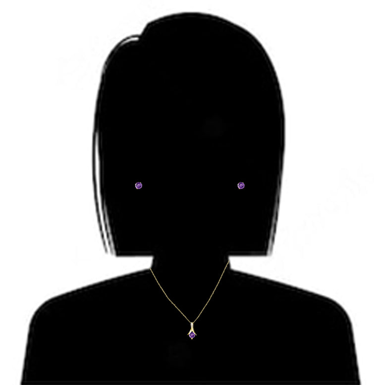 18K Yellow Gold 1ct Created Amethyst CZ Round 18 Inch Necklace and Earrings Set Plated