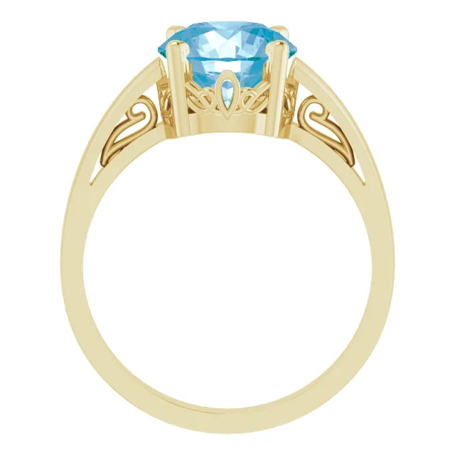 14K Yellow Gold Natural Swiss Blue Topaz Ring