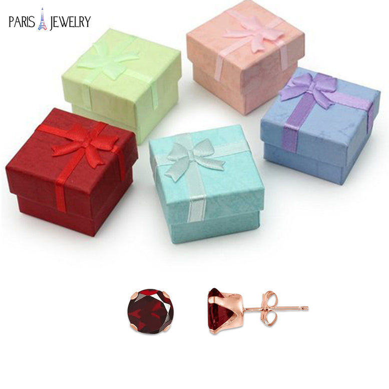 14k Rose Gold Plated 4 Carat Round Created Red Garnet Stud Earrings