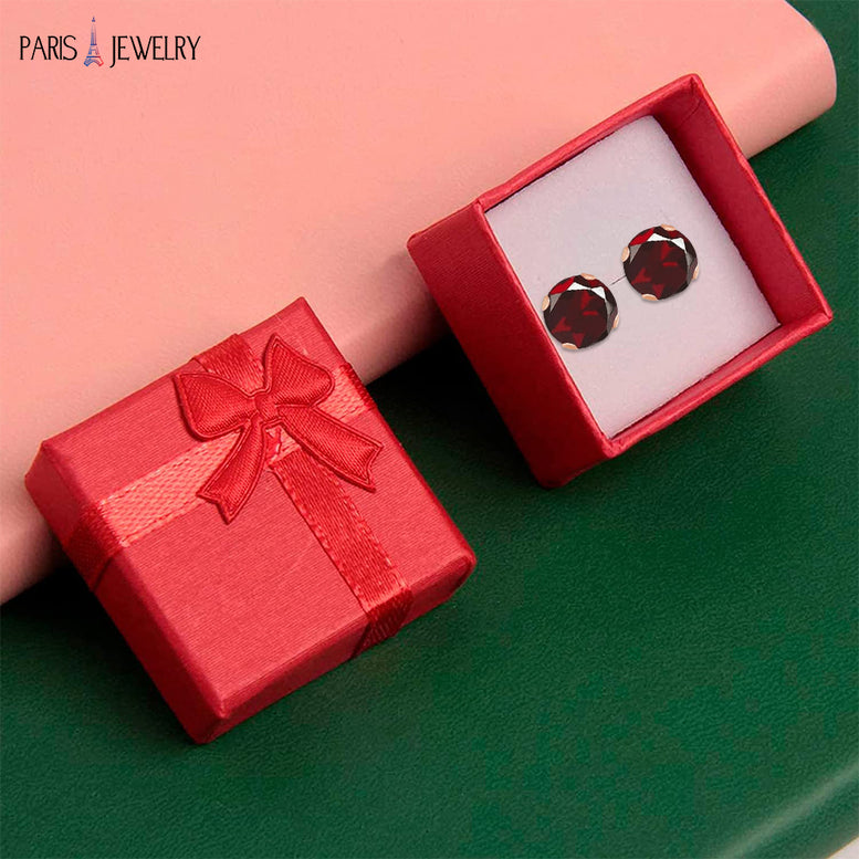 14k Rose Gold Plated 4 Carat Round Created Red Garnet Stud Earrings