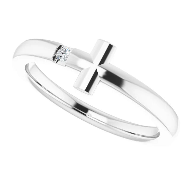 Sterling Silver .015 CTW Natural Diamond Youth Sideways Cross Ring