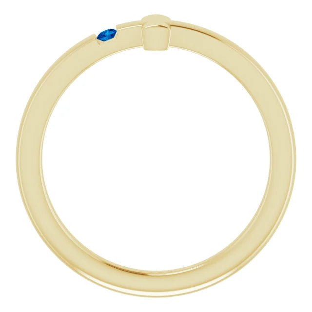 14K Yellow Gold Natural Blue Sapphire Youth Sideways Cross Ring