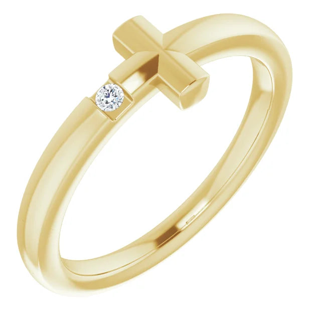 14K Yellow Gold .015 CTW Natural Diamond Youth Sideways Cross Ring