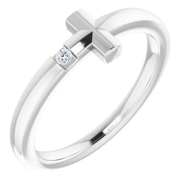 14K White Gold .015 CTW Natural Diamond Youth Sideways Cross Ring