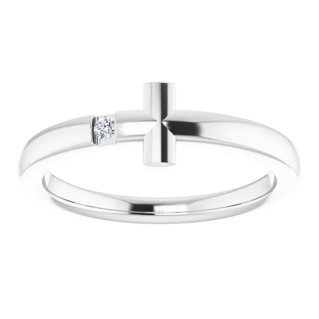 14K White Gold .015 CTW Natural Diamond Youth Sideways Cross Ring