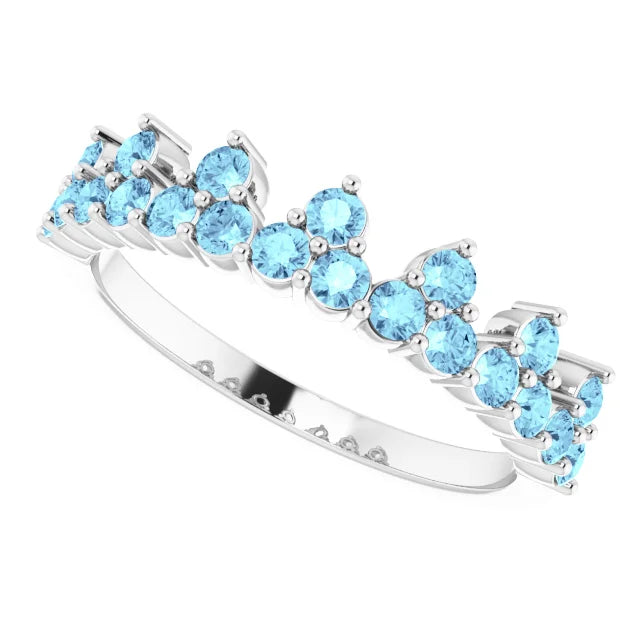 14K White Gold Natural Aquamarine Crown Ring