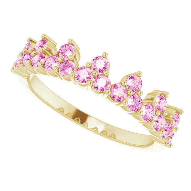 14K Yellow Gold Natural Pink Sapphire Crown Ring