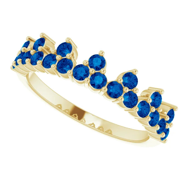 14K Yellow Gold Natural Blue Sapphire Crown Ring