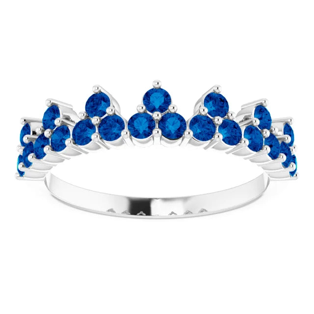 14K White Gold Natural Blue Sapphire Crown Ring