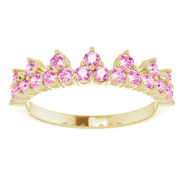 14K Yellow Gold Natural Pink Sapphire Crown Ring