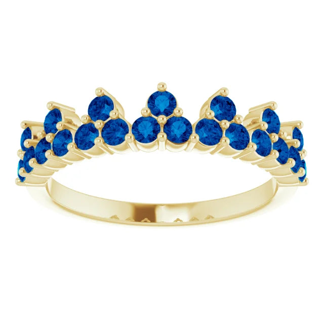 14K Yellow Gold Natural Blue Sapphire Crown Ring