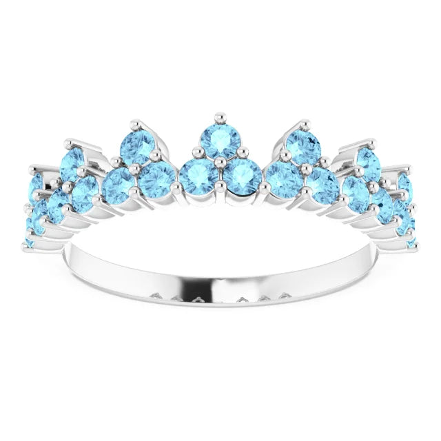 14K White Gold Natural Aquamarine Crown Ring
