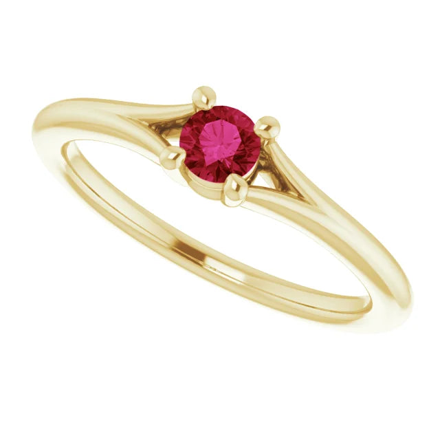 14K Yellow Gold Natural Ruby Youth Solitaire Ring