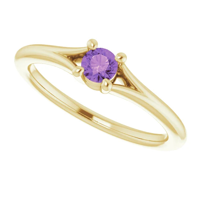14K Yellow Gold Natural Amethyst Youth Solitaire Ring