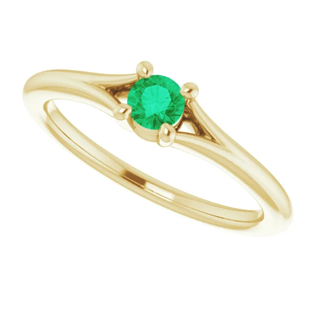 14K Yellow Gold Natural Emerald Youth Solitaire Ring