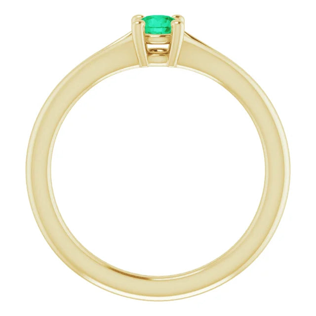 14K Yellow Gold Natural Emerald Youth Solitaire Ring
