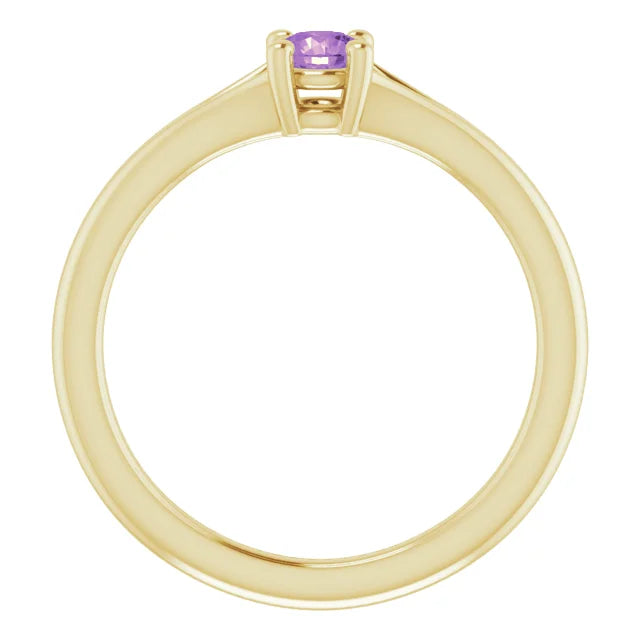 14K Yellow Gold Natural Amethyst Youth Solitaire Ring