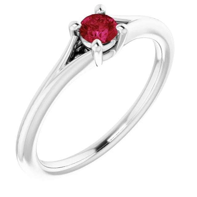 Sterling Silver Imitation Ruby Youth Solitaire Ring