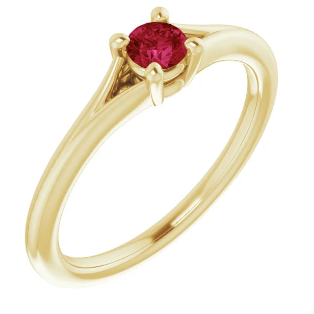 14K Yellow Gold Natural Ruby Youth Solitaire Ring