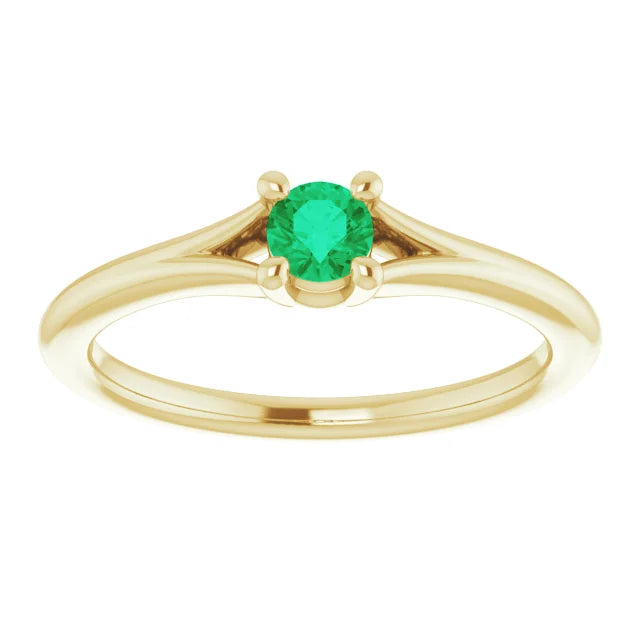 14K Yellow Gold Natural Emerald Youth Solitaire Ring