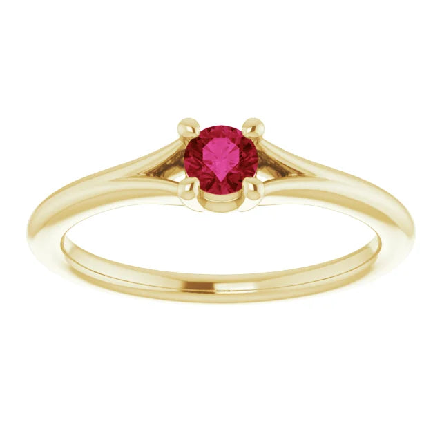 14K Yellow Gold Natural Ruby Youth Solitaire Ring