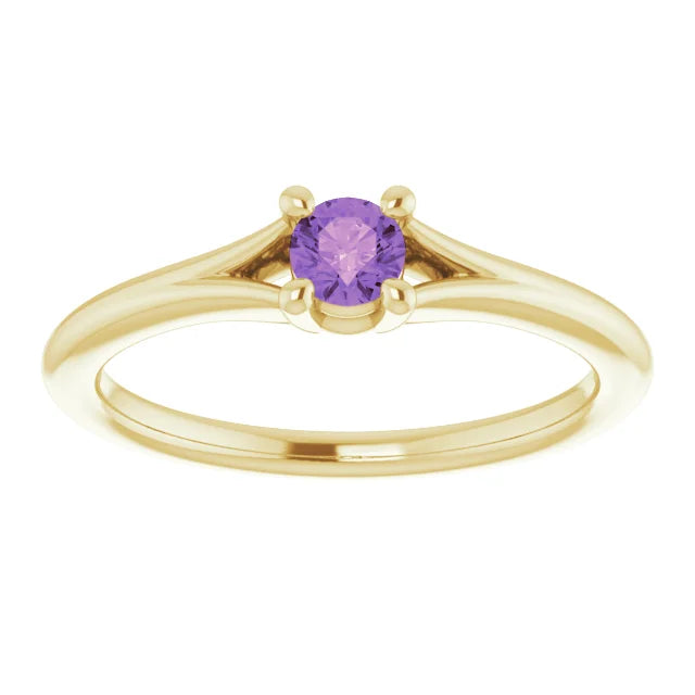 14K Yellow Gold Natural Amethyst Youth Solitaire Ring
