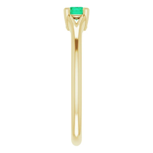 14K Yellow Gold Natural Emerald Youth Solitaire Ring