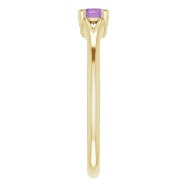 14K Yellow Gold Natural Amethyst Youth Solitaire Ring