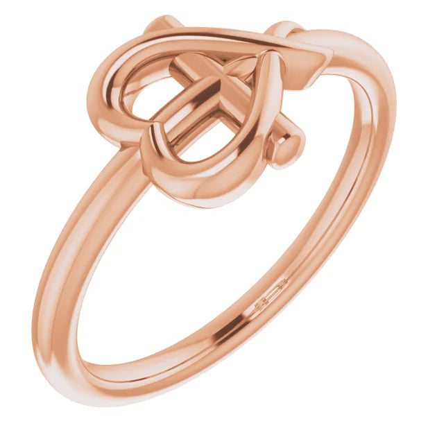 14K Rose Gold Cross with Heart Youth Ring