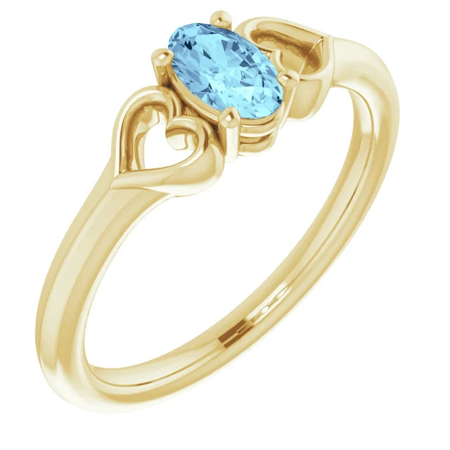 14K Yellow Gold Natural Aquamarine Youth Heart Ring