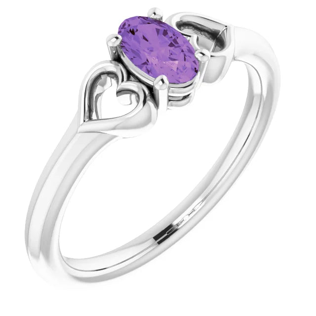 Sterling Silver Natural Amethyst Youth Heart Ring