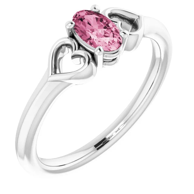 Sterling Silver Imitation Pink Tourmaline Youth Heart Ring