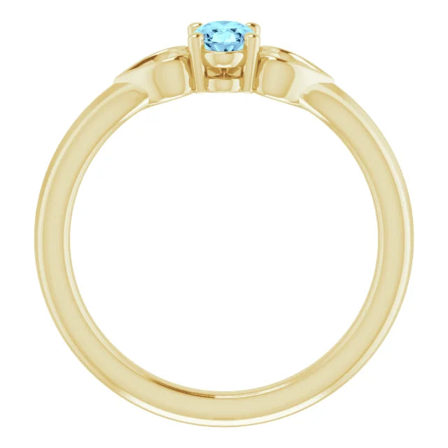 14K Yellow Gold Natural Aquamarine Youth Heart Ring