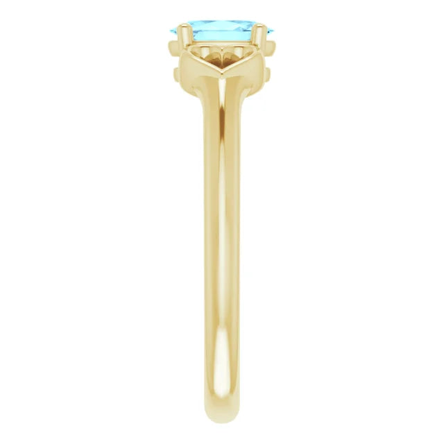 14K Yellow Gold Natural Aquamarine Youth Heart Ring
